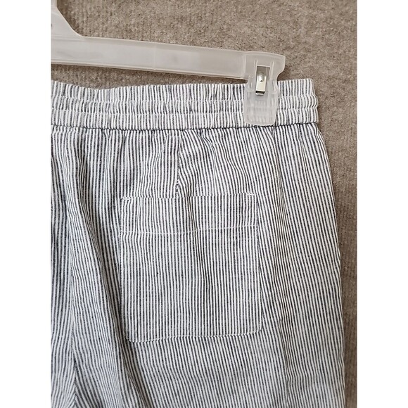 Talbots Linen Blend Pants Women 10 Blue White Stripe Pull On Drawstring Straight - Picture 5 of 8